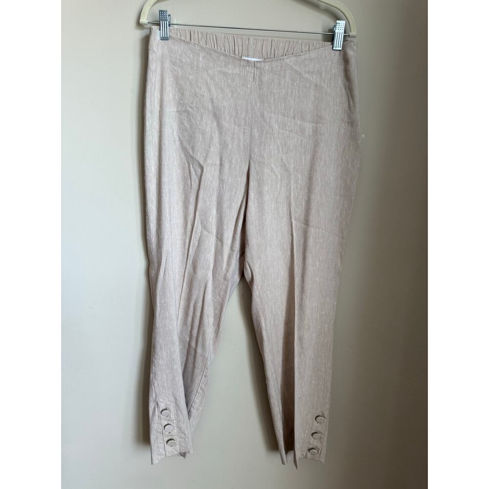 J. Jill Linen Stretch Beige Pants Button Ankle Size Medium Coastal Brunch Resort